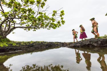 Halau walks past tide pool