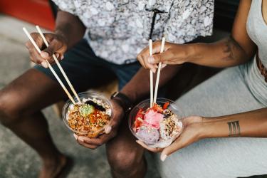 Couple enjoys fresh poke bowls