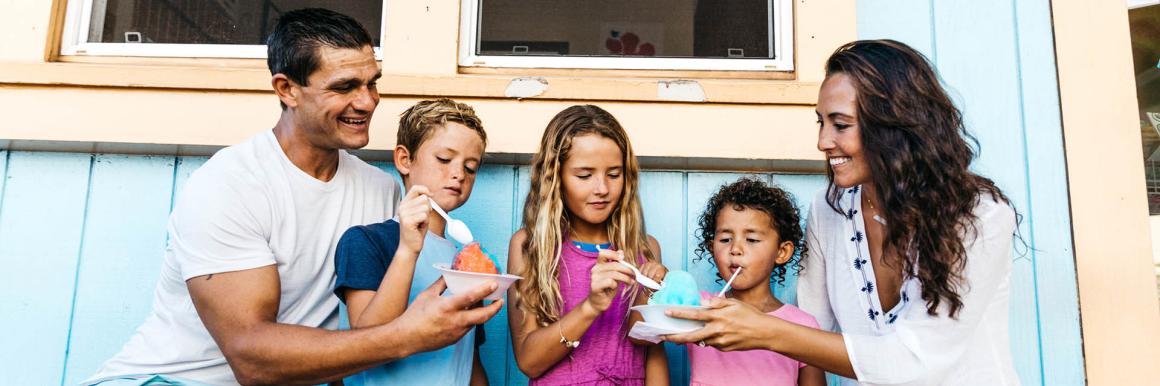 Family enjoying shaved ice