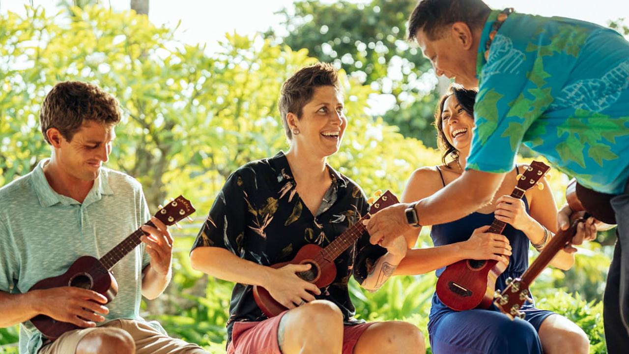 Group getting ukelele lesson