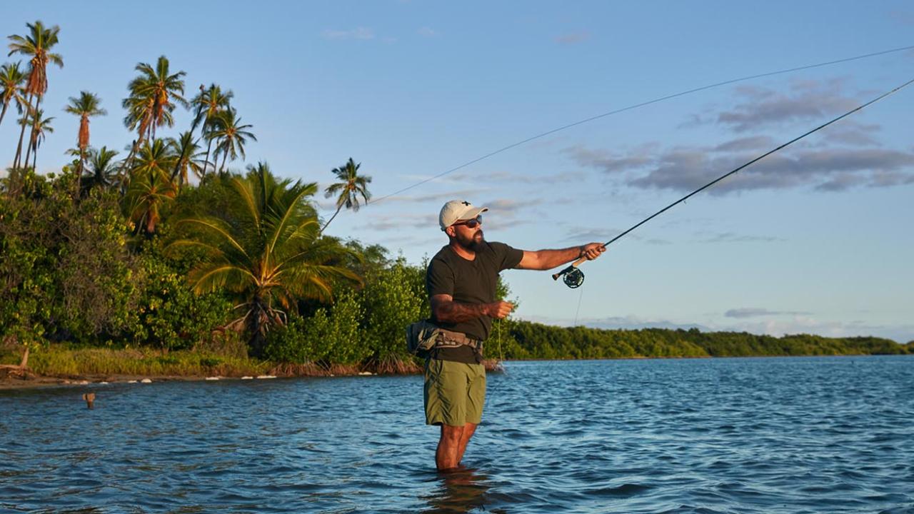 Man fishing in ocean