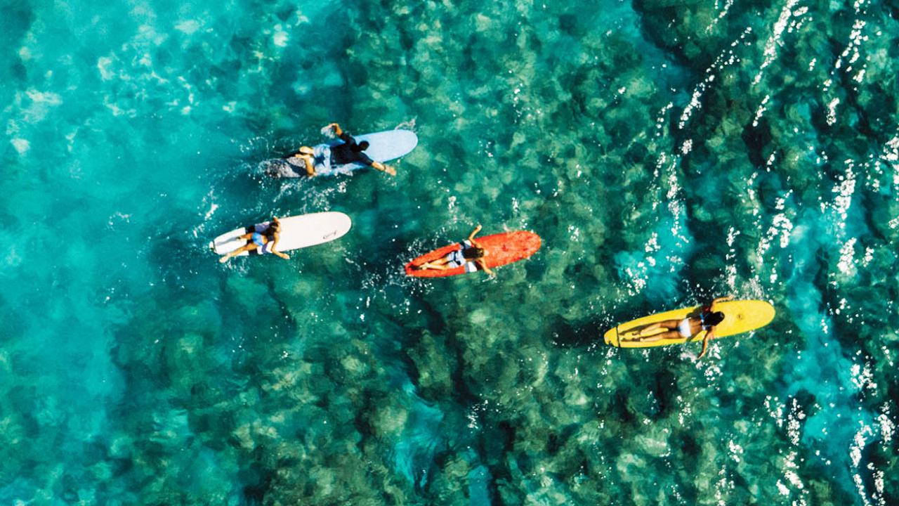 Ocean with kayaks