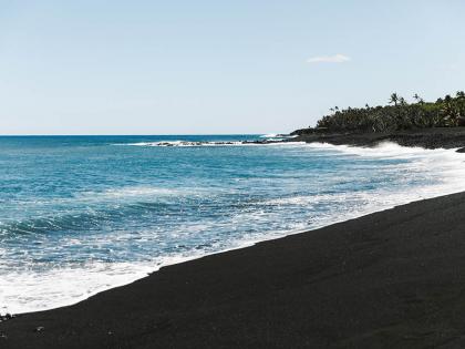 black sand beaches on island of Hawaii - big island