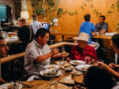 Chef Mark Noguchi eats dinner in a small Kaimuki eatery