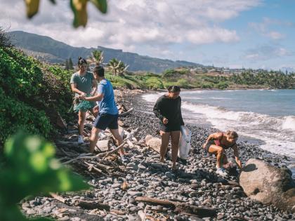 Volunteers helping at a beach clean up
