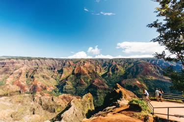 People enjoy the breathtaking view from Waimea Canyon Lookout