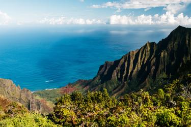 ocean and mountain range landscape